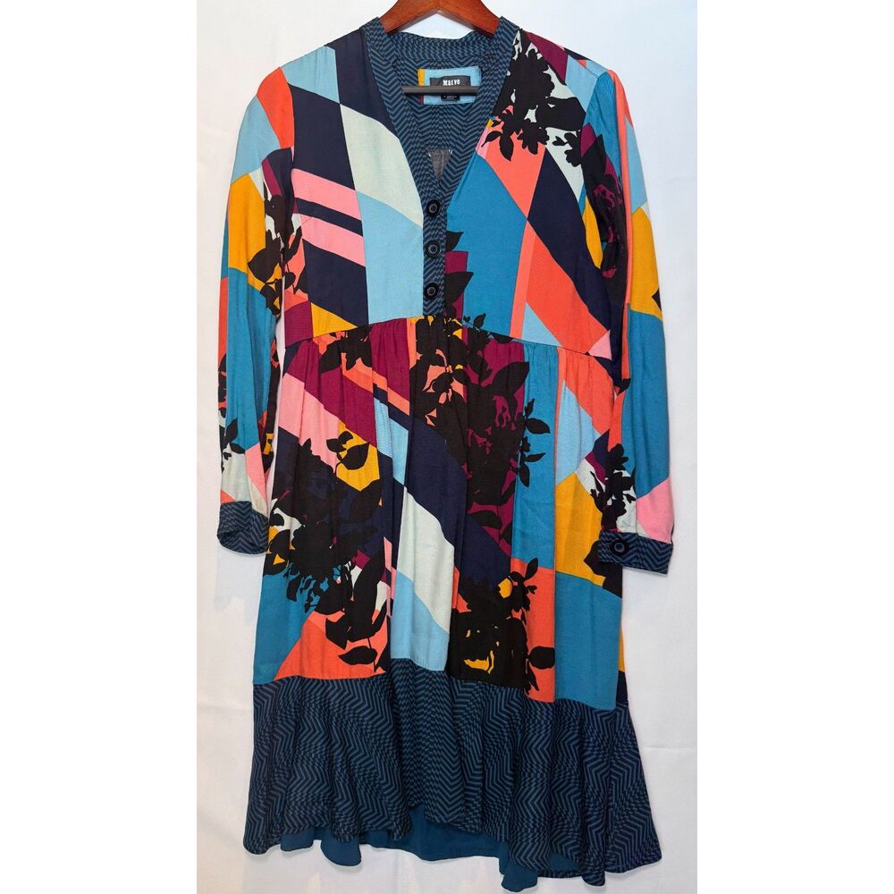 Maeve Anthropologie Dress XS Colorblock Abstract Floral Geometric Long Sleeve